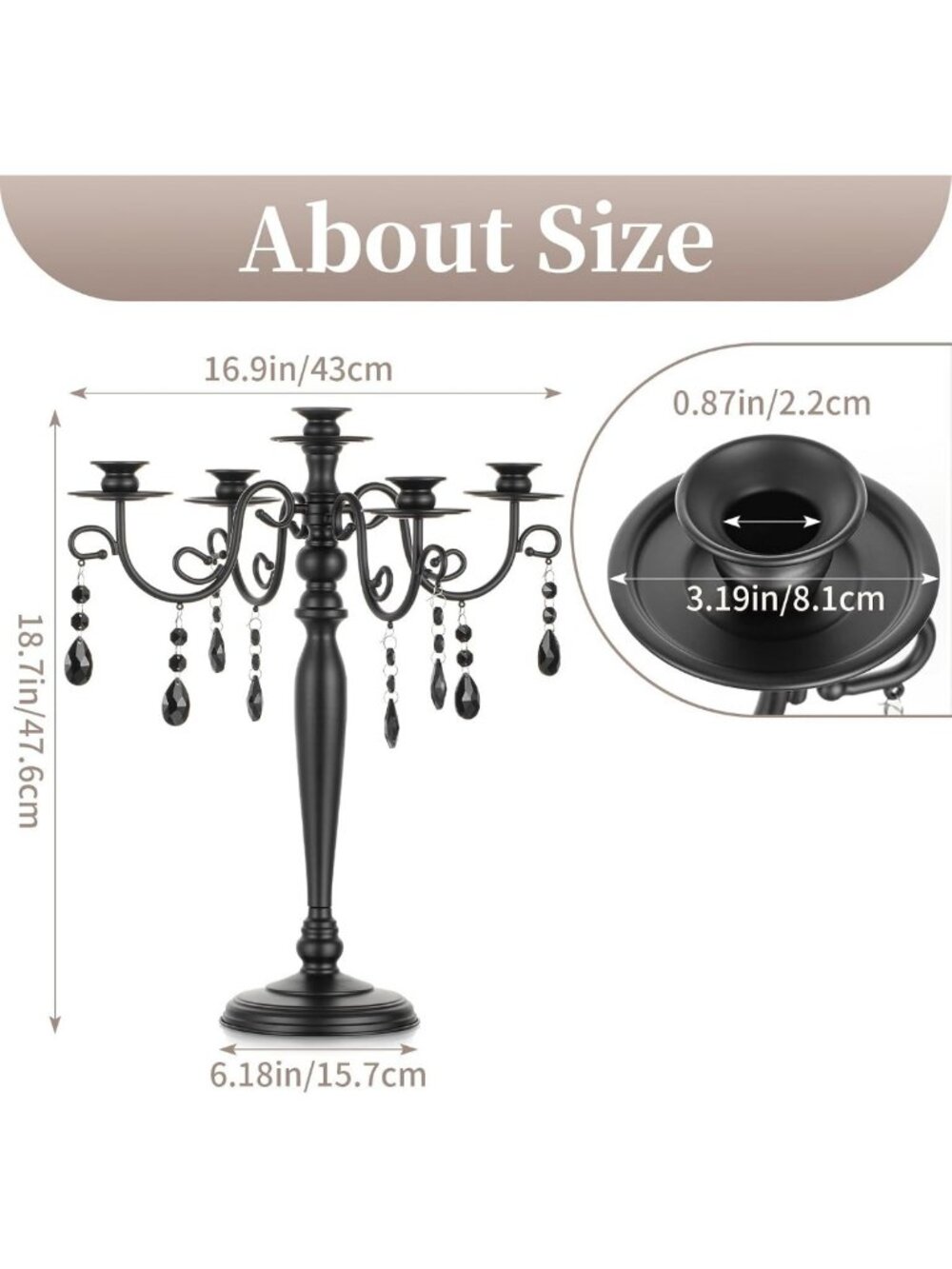 Elegant Black 5-Arm Candelabra Set of 2 | Stylish Candle Holders for Home Decor - Picture 3 of 8